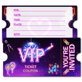 Doguiei Neon Vip Birthday Party Invitations, Purple VIP Invitations Card for Boys Girls (30 Cards & 30 Envelopes)