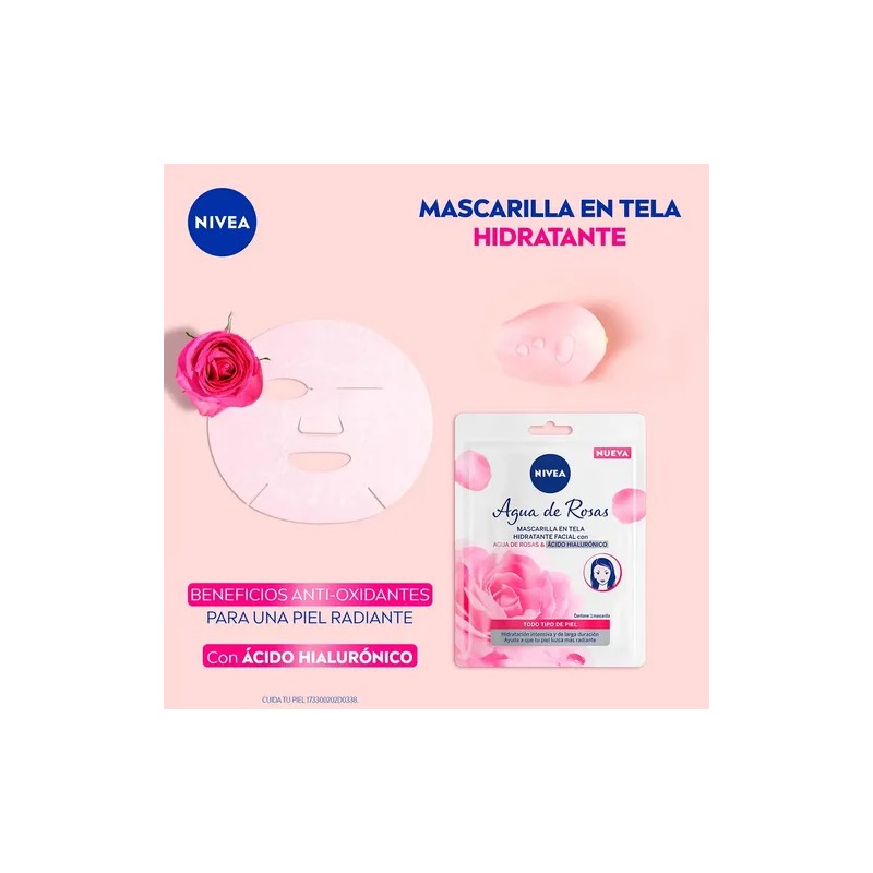 Nivea Mascarilla Facial con Agua de Rosas y Ácido Hialurónico,
