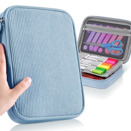 Zannaki Large Capacity Pencil Pouch Organizer | Soft Corduroy Pencil Box for Girls Boys Teens | Cute Big Pen Bag with Multiple Zipper Pockets - Pencil Case Storage for Art Supplies & Stationery-Blue