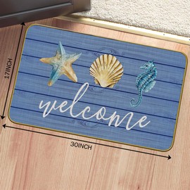 Mingnei Nautical Door Mat - Coastal Kitchen Home Doormat, Nautical Coastal Floor Beach House Front Indoor Entryway Rug 30x17 Welcome Door Mats(Light Blue)