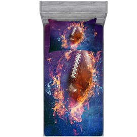 Roscloud Sports Football Rugby Sheet Sets Twin Size - 2PC Universe Galaxy Football Boys Fitted Sheet（Fitted Sheet*1 Pillowcases*1）