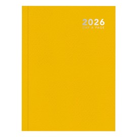 2026 A5 Day a Page Diary - Full Year Hardback Casebound Planner - for Home Office School & Work (Bright Yellow)