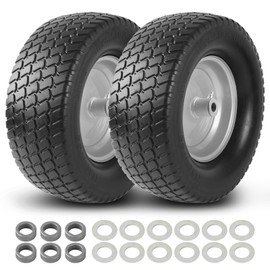 AR-PRO AR-PRO (2-Pack) 16x6.50-8 Flat-Free Tire and Wheel Assemblies, Relacement 16x6.5-8 Solid Turf Tire with Rim for Garden Tractor Riding Lawn Mowers, 3" Offset Hub and 3/4" Bushings