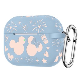 Girovo Compatible with Airpods Pro 2nd/1st Generation Case Cover with Keychain, Women Men Soft Silicone Two-Tone Cute Cartoon Engraved Convenience Protective Case, Front LED Visible Blue/Pink