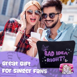 Singer Fans Cosmetic Bag for Girl,Makeup Bag for Music Lover with Friendship Bracelets,Zipper Pouch Cosmetic Bag for Friends Sister Singer Fans,Suitable for Birthday Christmas (Black)