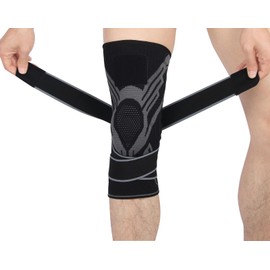 WoKuAng Knee Support Brace for Men and Women, Adjustable Sleeves for ACL, Arthritis, Meniscus Tear, Sports (Black, XL)