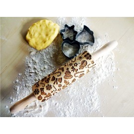 CHRISTMAS GIFTS EMBOSSING ROLLING PIN laser engraved with Christmas symbols CHRISTMAS GINGERBREAD COOKIES