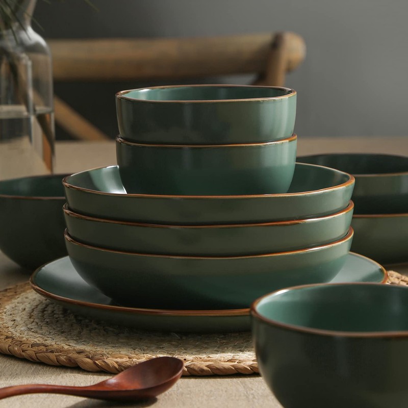Stone Lain Brasa Modern Stoneware 32 Piece Dinnerware Sets, Plates