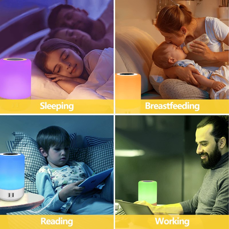 Taipow Bedside Lamp with 4 USB Charging Ports, LED Table