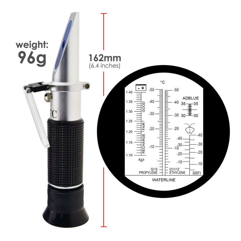 6-in-1 Automotive Car Refractometer ATC for Adblue/Antifreeze/Battery Acid/Windshield Fluid, Coolant