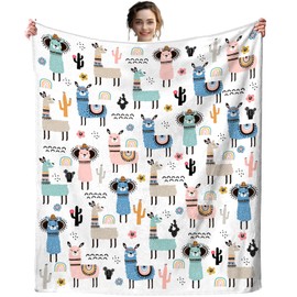Llama Blanket Merch Soft Cozy Flannel Alpaca Throw Blankets Room Decor Bedding Gifts for Girls Boys Kids Women Adults 60"x50"