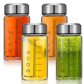 mekueeex 12oz Juice Bottles - 4 Pack Wide Mouth Glass Bottles with Lids- BPA Free, Stainless Steel Lids for Juicing, Smoothies, Infused Water, Beverage Storage - Leakproof, Borosilicate, Clear