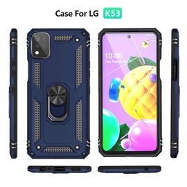 BestST Case for LG K53/LG K52 + Tempered Glass, Protective Case Soft TPU + PC, Heavy Duty, Slim Dual Layer Protective Case with Metal Ring Holder, Blue
