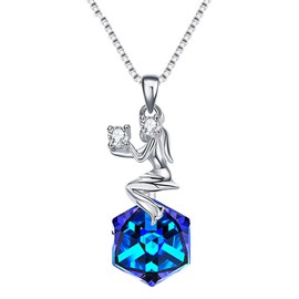 EleQueen 925 Sterling Silver CZ Square Virgo Zodiac Constellation Sign Pendants Necklace Blue Made with Austrian Crystals