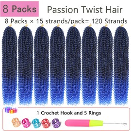 Alrence Passion Twist Hair 24 Inch 8 Packs Water Wave Crochet Hair Curly Braiding Hair For Butterfly Locs Long Bohe Crochet Braids (24 Inch (Pack of 8), 1B/Blue)