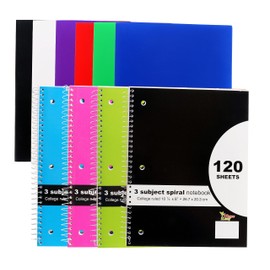 4-Pack 10½" x 8" 3 Subject Spiral Notebook, College Ruled - 6-Pack Poly 2-Pocket Folder, 6 Colors - Back to School Set