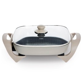 COOK WITH COLOR Electric Skillet - 12" x 12" Ceramic Nonstick Pan, PFOA-Free, 1400W, Tempered Glass Lid, Variable Temperature, Removable Heating Probe, Cool-Touch Handles, Greige