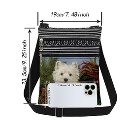 XiaoGalaee Westie Dog in Pinecone Print Crossbody Bag Adjustable Unisex Western Highland Terrier Print Shoulder Bag with Zipper Birthday Holiday Gift for Pet Lovers Outdoor Travel Men Purse