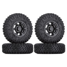KEEDA 85mm RC Tyres and 1.55 inch Plastic Beadlock Wheel Rim for 1/10 RC Crawler Car D90 Pajero TF2 Tamiya CC01 CC02 LC70 LC80 (Black)