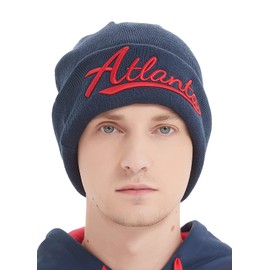 Atlanta 3D Embroidery Classic Cuffed Knit Hat Beanie Toque Skull Cap - Navy OneSize
