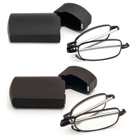 prtcslwd 2 Pack Folding Reading Glasses Stainless Steel Mini Anti-Blue Light Blocking Reader for Men Women (2 Pack（black+Brown）, 1, Diopters)