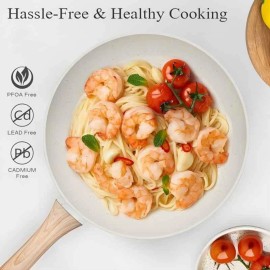 SODAY 12Pcs Pots and Pans Set Nonstick Induction Cookware Set Granite Coated Pot Set . - White