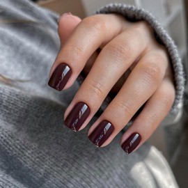 SXVME Brown False Nails Short Square, Acrylic Press on Nails, Natural Fake Nails Press ons Short Coffin Reusable Solid Color Acrylic Nails Glue on Nails for Women Daily Wear 24 Pcs