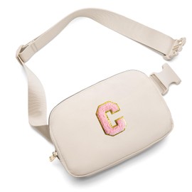 Gitus Belt Bag Fanny Pack Crossbody Bags with Initial Letter Patch Cute Stuff Birthday Gifts for Teenager Girls Cool Stuff for Teens Trendy Preppy Stuff for Teen Girls (Beige-C)