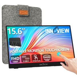 InnoView Portable Monitor Touchscreen 15.6" 1080P 10-Point Touch Screen Monitor Portable with Protective Sleeve Built-in Stand, 1200:1 HDMI USB C Travel Monitors for Laptop, PC, Mac, Phone, Switch