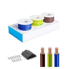 H07V-K 2.5 mm² Core Cable Set, 3 x 5 m, Brown, Blue, Green-Yellow, Flexible Copper Cable with PVC Insulation for Electrical Installation in Home, Basement and Workshop, VDE Certified