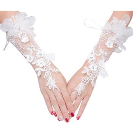 RARITYUS Elegant Satin Lace Gloves Bridal Gloves for Bride Flower Girls Women Wedding Prom Party