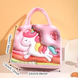 BSITSSS Insulated Kids Lunch Bag, Portable Lunch Box Bag, Pink Reusable Lunch Bags, Lunchbag Cute Pony Pattern, Lunch-Bag for Women, Kids and Students, Travel, Picnic, School