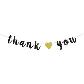Black Glitter Thank You Banner - Engaged - Wedding - Bridal Shower Bunting Thanksgiving Photo Booth Props