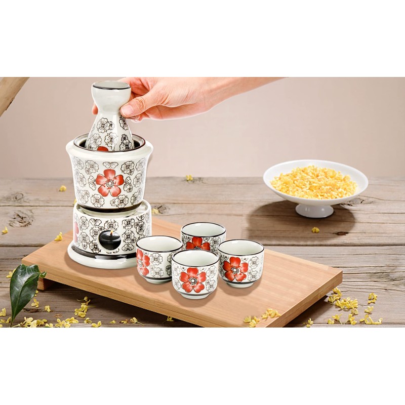 Foraineam Ceramic Sake Set with Warmer, Japanese Style Porcelain Hot