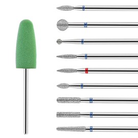 Ptwola 10 Pcs Manicure Drill Bit Set Diamond Drill E-File Tools Kit Nail Care Supplies Professional Cuticle Pedicure Removal Bits for Home Salon
