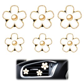 Wjelet 6 Pcs Daisy Flower Car Air Fresheners, Daisy Flower Air Vent Clip, Automobile Interior Decor Charm, Car Dashboard Clip Accessories (White)