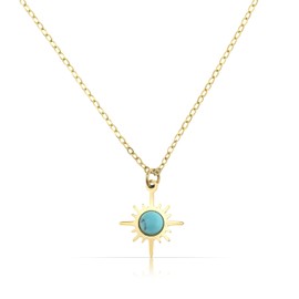 Made by Nami Halskette Damen Gold mit Kompass Anhänger und türkisem Stein aus Chirurgischem Edelstahl 40 + 5 cm Geschenke für Frauen Hypoallergen Wasserfester Schmuck Damen