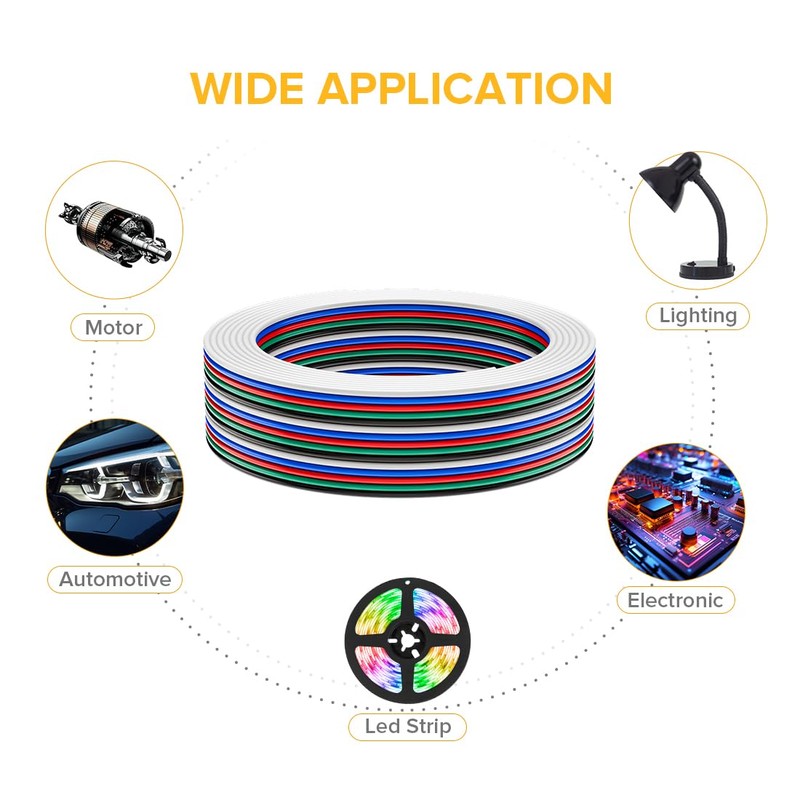 FCOB 22Gauge 5 Pin RGBW Flexible Extension Electrical Wire 32.8FT/10m,