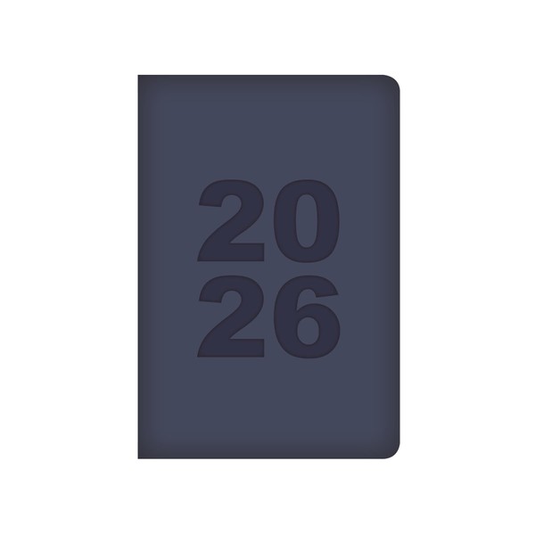 Taschenkalender 2026, Wochenansicht, marineblau, geprägt, gepolstert, weiches Kunstleder, minimalistisches Design,