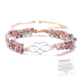 To My Granddaughter-Infinity Heart Bracelet, Natural Emperor Stone Double Layer Purple Beaded Woven Wrap Bracelets Adjustable Mind Peace Gift Jewelry (Brown)