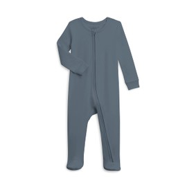 Colored Organics Baby Zip-Up Footed Sleeper with 2-Way Zipper - Newborn Organic Cotton Pajamas - Harbor Blue - 6-12M