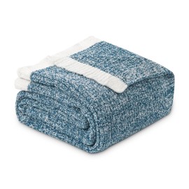 MH MYLUNE HOME Ultra Soft Ribbed Throw Blanket for Couch 60x80 Inches Luxurious Super Cozy Fluffy Microfiber Blanket Plush Warm Reversible Throw Blankets for Sofa Bed - Blue 60 x 80 Inches