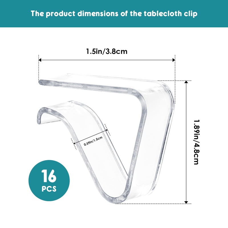 16PCS Table Cloth Clip For 20-35MM Tables, Clear Plastic Tablecloth