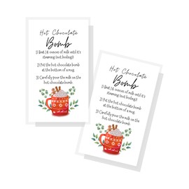 Boutique Marketing Hot Chocolate Bomb Instruction Cards | Physical Printed 2x3.5inch inches Business Card | White Card with Red Mug and Greenery Design