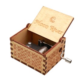 HEVSTIL Moon River Wood Music Box Hand Crank Engraved Vintage Wooden Musical Box Gifts for Birthday Christmas Anniversary Valentines Day