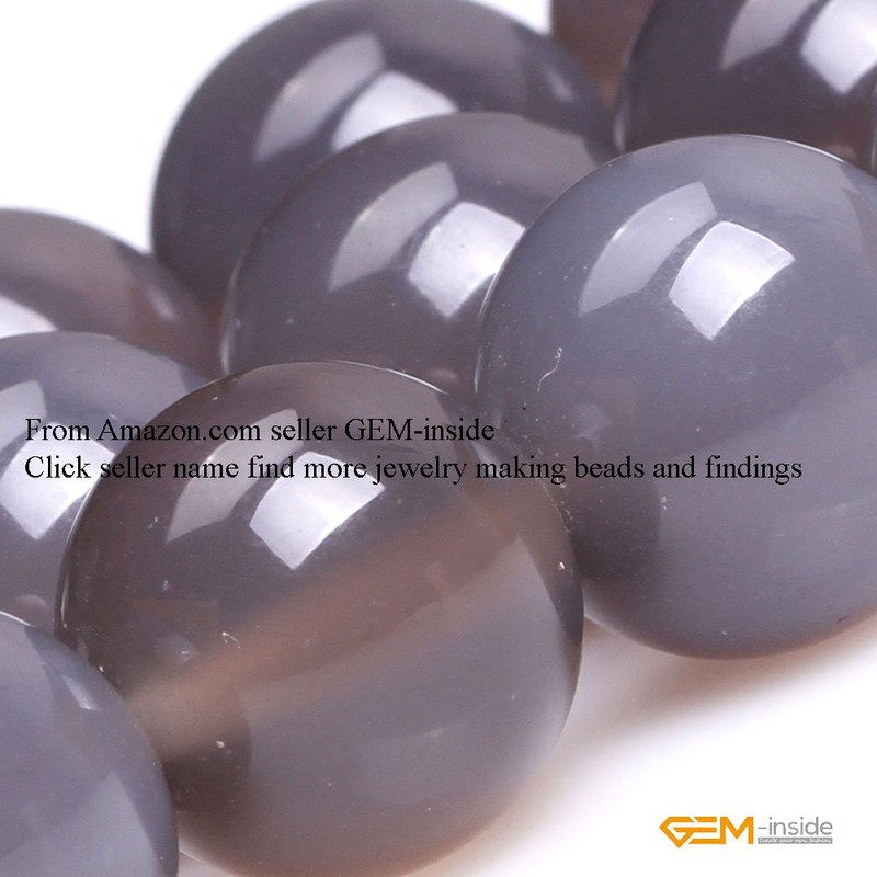GEM-inside Grey Agate Beads Round Gemstone Gray Loose Beads Agate