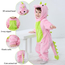 TONWHAR Kid's and Toddler's Costume Baby Animal Outfit Baby Boys' Girls' One-Piece Rompers Jumpsuit(3-4T,Pink Dinosaur)