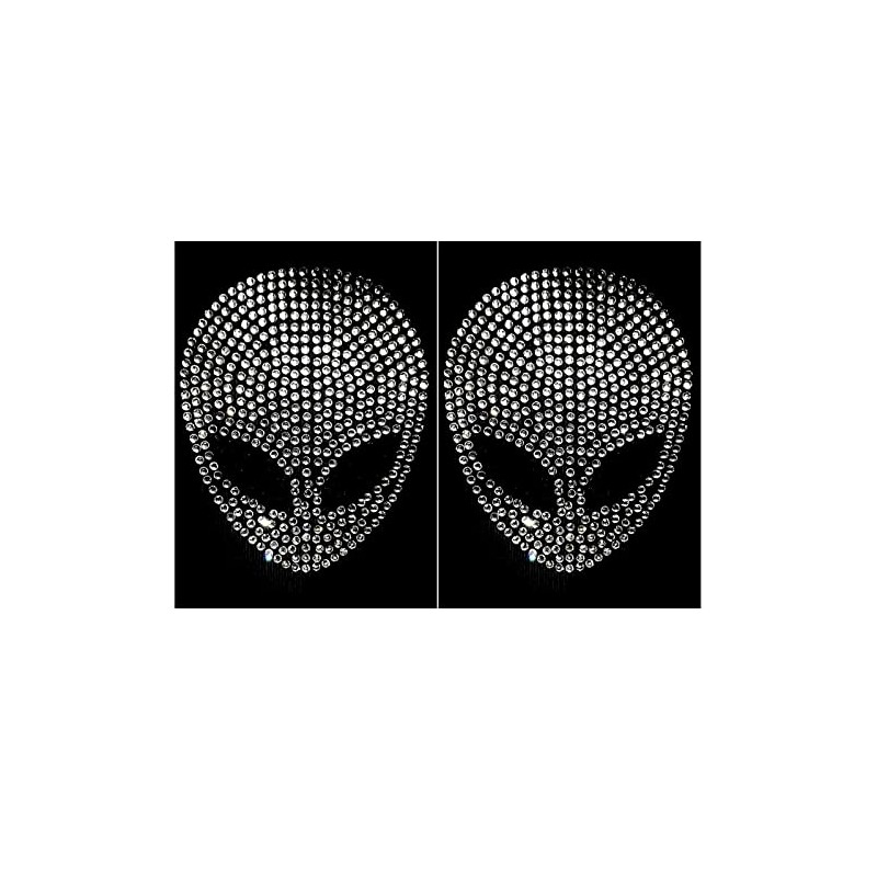 2 pcs Bling Alien Silver Rhinestone Iron On 3" Height
