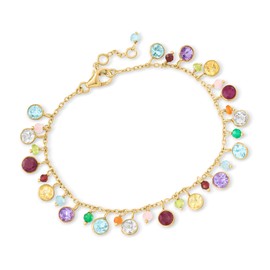 Ross-Simons 10.80 ct. t.w. Multi-Gemstone Bead Station Bracelet in 18kt Gold Over Sterling. 7 inches