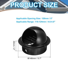 PATIKIL 5 Inch Vent Round Cover, Stainless Steel Exterior Wall Air Vent Louvered Soffit Vent Exhaust Outlet Hood for HVAC Ducting Exhaust Extractor Fan, Black